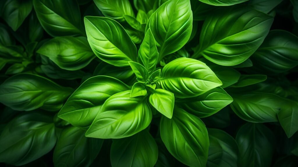 Basilikum-Pflanze mit frischen grünen Blättern