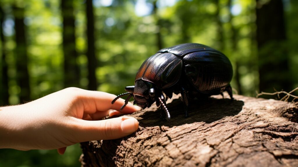 Interaktionen mit großen schwarzen Käfern